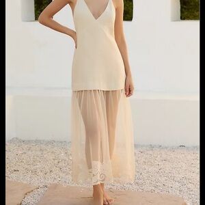 By Anthropologie Sleeveless Sheer Linen Maxi Slip Dress